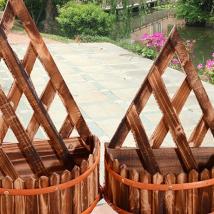 尖頭柵欄花盆碳化防腐木花箱壁掛吊蘭 種菜盆實(shí)木花架 吊籃花盆槽